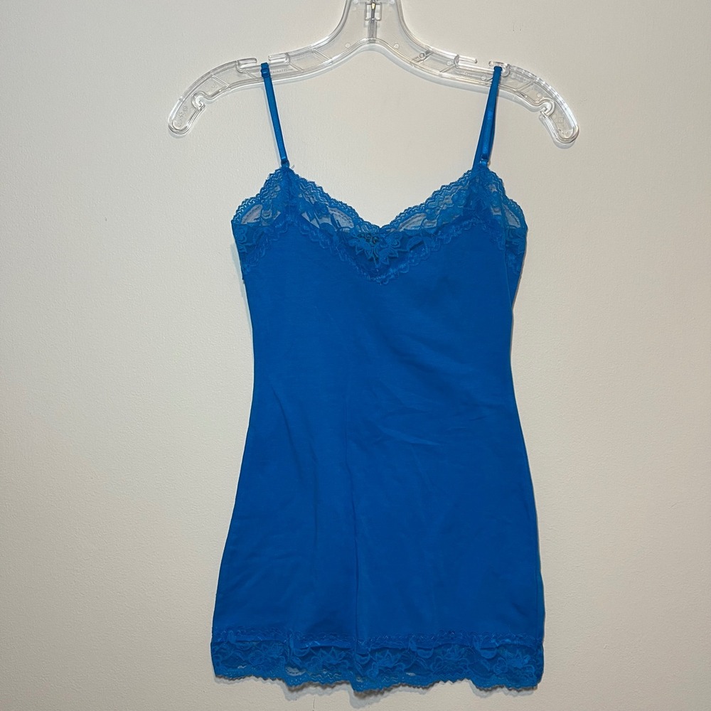VTG Y2K Deb Lace Cami Tank Layering Bright Blue Stretch Size Small